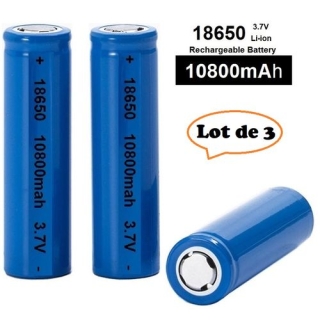 Lot de 3 Piles Rechargeables 3.7V 18650 10800mAh Dessus Plat