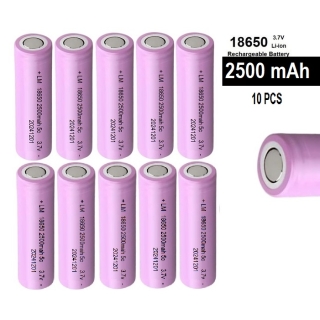 10 Piles Rechargeables 3.7V 18650 ICR 2500 mAh Dessus Plat