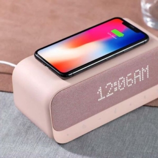 Enceinte Bluetooth avec Chargeur Rapide Sans Fil Qi 10W & Radio-réveil