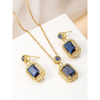 Parure Majesté en zircon bleu rectangulaire