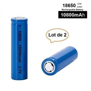 Lot de 2 Piles Rechargeables 3.7V 18650 10800mAh Dessus Plat