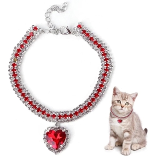 Collier Pour Chat en Strass Rouge