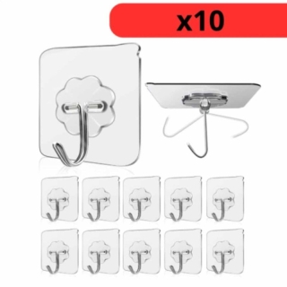 Lot de 10 Crochets Muraux Auto Adhésifs Transparents