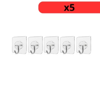 Lot de 5 Crochets Muraux Auto Adhésifs Transparents