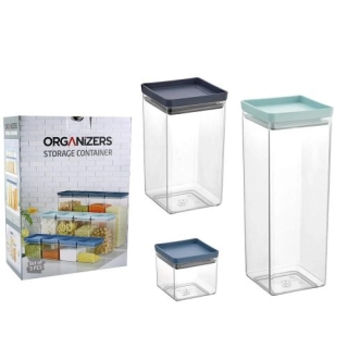 Set de 3 Pots de Rangement Plastique Transparent – 2,7L / 1,6L / 700ml