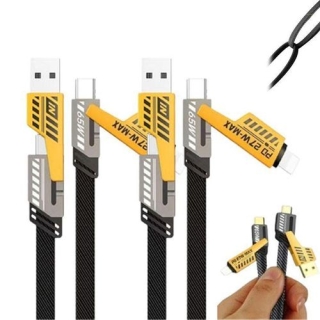 Câble de charge ultra rapide robuste 4 en 1 plaqué or de 65 W pour tous les téléphones
