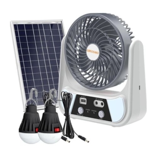 Ventilateur solaire rechargeable Easy Power avec 2 ampoules - blanc