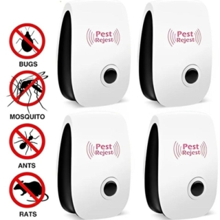 Pack de 4 Appareils Répulsif Ultrasonique Anti Rats et Insectes