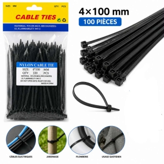 Lot de 100 colliers de serrage en nylon 10cm