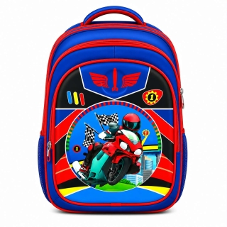Sac à dos scolaire pour enfant – Motif Moto Racing 3éme et 6éme