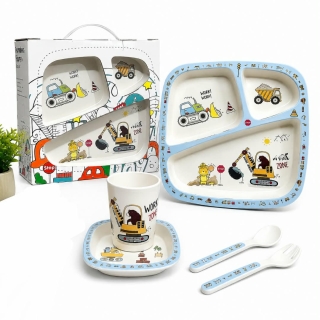 Coffret repas pour enfant à plusieurs pièces – Motif engins de chantier