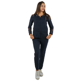 Combinaison en tissu crêpe pour femme avec manches en dentelle