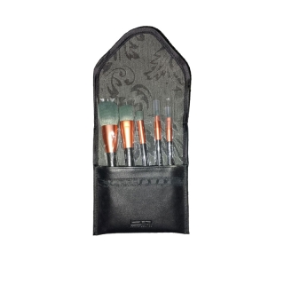 Ensemble de 5 Mini Pinceaux de Maquillage Avec Pochette Noir