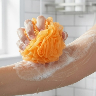 Fleur de Douche Exfoliante Haute Densité – Éponge de Bain Douce