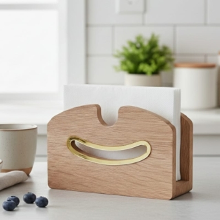 Porte-Serviettes Design en Bois de Chêne et Finition Dorée – Style Scandinave & Élégant