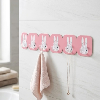 Set de 6 Crochets Adhésifs Lapin - Rangement Mural Sans Perçage