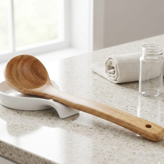 Louche de Cuisine en Bois Naturel Premium