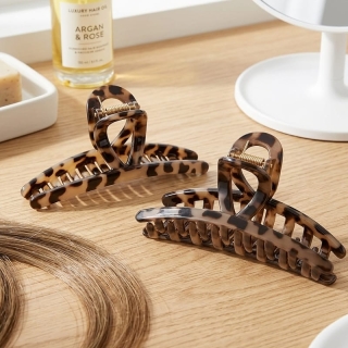 Lot de 2 Grandes Pinces à Cheveux Premium - Motif Écaille & Léopard