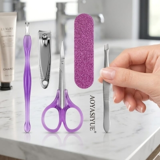 Kit de Manucure 5 Pièces Violet - Soin Précis & Design Ergonomique