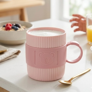 Mug Rose Multifonction Incassable avec Manchon Koala en Silicone Anti-Brûlure