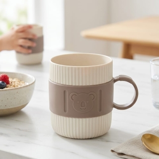 Mug Multifonction Incassable avec Manchon Koala Anti-Brûlure - Beige