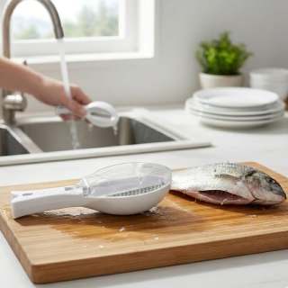 Écailleur à Poisson Professionnel avec Réservoir Anti-Projection - blanc