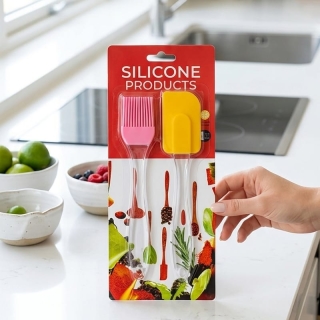 Set Pâtisserie 2 Pcs - Spatule Jaune & Pinceau Rose Silicone Premium