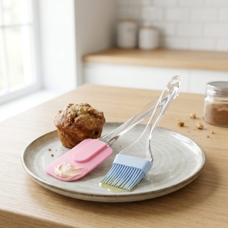 Set Pâtisserie 2 Pcs - Spatule Rose & Pinceau Bleu Silicone Premium
