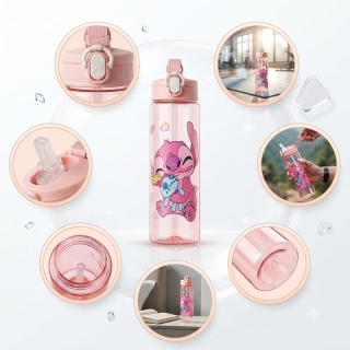 Gourde Stitch Rose 800ml Anti-Fuite avec Paille et Verrou Sécurisé