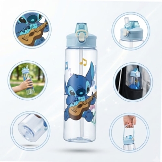 Gourde Stitch 800ml Anti-Fuite avec Paille et Sangle de Transport