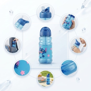 Gourde Stitch Enfant 500ml Anti-Fuite avec Paille Sans BPA