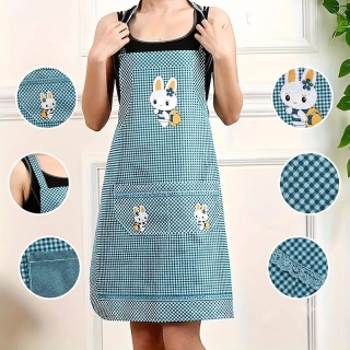 Tablier de Cuisine Bunny Vert Réglable avec Double Poche