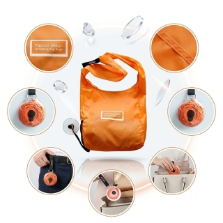 Sac Shopping orange Pliable Porte-Clés avec Mousqueton