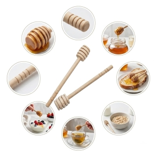 Lot de 2 Cuillères à Miel en Bois Naturel – Doseurs Rainurés