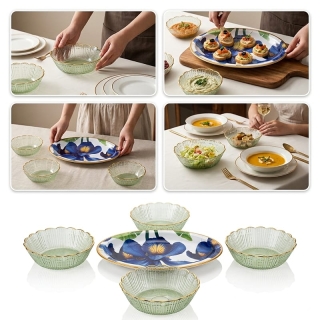Service Acrylique Vert Iris — Assiette Décor + 4 Bols Incassables