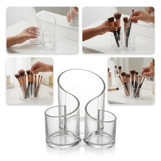 Porte‑Pinceaux Acrylique Transparent 3 Compartiments — Rangement Maquillage