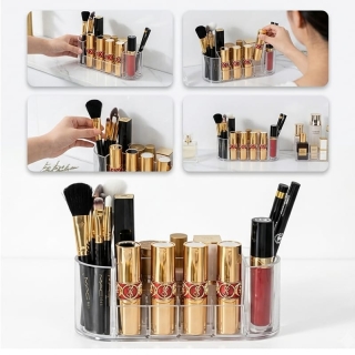 Organiseur Maquillage Acrylique 17.5 cm - Rangement Pinceaux & Lipsticks