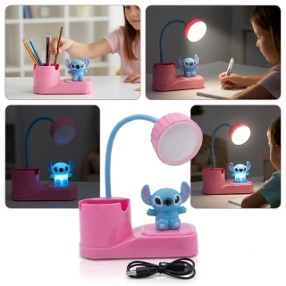 Lampe de Bureau LED Stitch Rechargeable avec Pot à Crayons & Veilleuse Figurines
