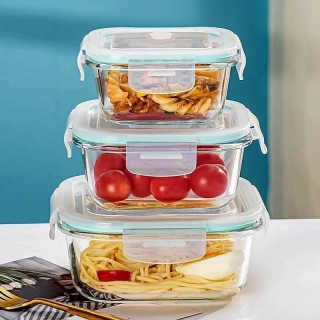Lot De 3 Boîtes De Conservation Alimentaire En Verre Avec Couvercles