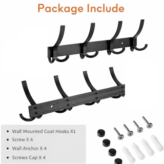 Pack De 2 Porte Manteau Mural Avec Crochets, Métal ,Porte Manteau Pour Accrocher Manteaux, Vestes, Chapeaux ,Pour Entrée Et Chambre À Coucher(Noir)