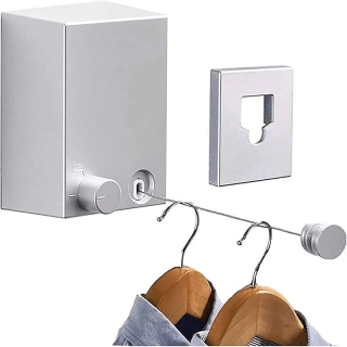 Étendoir à Linge Invisible pour étendoir intérieur rétractile de 4,2 m avec Corde réglable pour extérieur – blanc