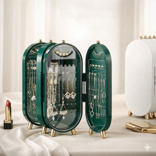Boîte de rangement pliable pour boucles d'oreilles avec miroi