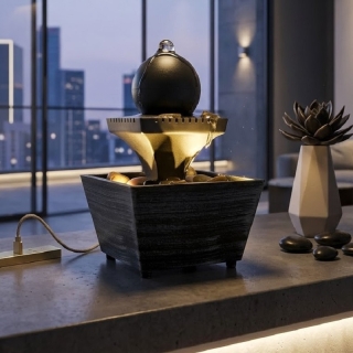 Fontaine de Table LED, Fontaine d’Intérieur avec Boule et Cascade pour Décoration de Bureau et Maison