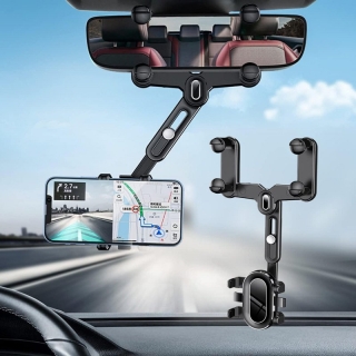 Support de téléphone de voiture rotatif à 360° et rétractable, universel pour rétroviseur