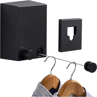Étendoir à Linge Invisible pour étendoir intérieur rétractile de 4,2 m avec Corde réglable pour extérieur – Noir