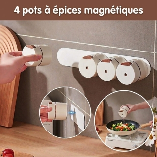 Ensemble de 4 pots à épices magnétiques muraux