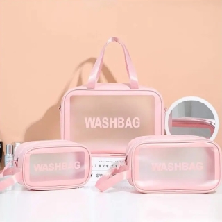 Set de 3 Trousses à cosmétiques, Trousses à maquillage imperméable, pochettes de rangement multifonction - Rose