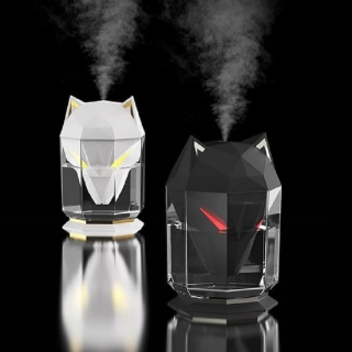 Humidificateur Wolf Heads, veilleuse ambiante RGB en Forme de Loup pour Bureau