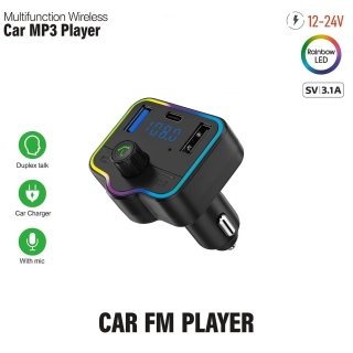 Transmetteur FM Bluetooth pour voiture avec LED multicouleurs, lecteur MP3, double port USB et Type-C