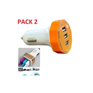 Pack 2 Chargeur Voiture - Allume Cigare - 3 Ports USB